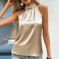 thumbnail image 4 of cocolona Beaded Off-Shoulder Satin Tank Tops Sleeveless Elegant Work Solid Color Blouses, 4 of 7