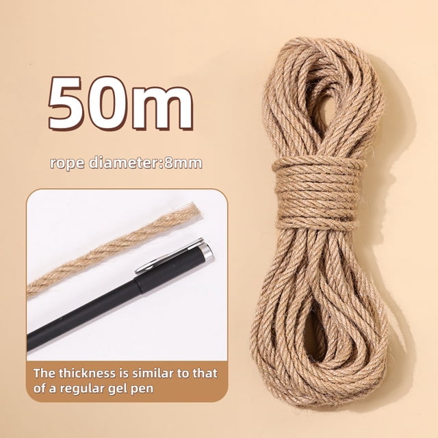 Typpkmm Durable Natural Sisal Rope 4/6/ 20/50M Diy Making Scratcher Replacement Cord Claw Care Furniture Protector 8MM
