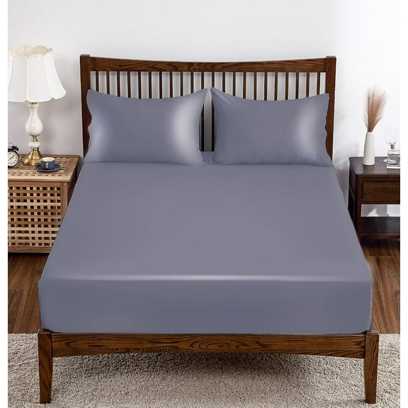 Bamboo Viscose Fitted Sheet 1 Pack Queen Size Only,400 Thread Count,8-16" Deep Pocket,Bottom Sheet Colorfast Soft & Silky & Breathable(1 Fitted Sheet Only, Dark Grey, Queen)