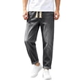 thumbnail image 4 of YLSDY Men's Roll Cuff Elastic Waist Jeans, Drawstring Design, Relaxed Fit Casual Daily Denim Pants Gray XXXL, 4 of 8