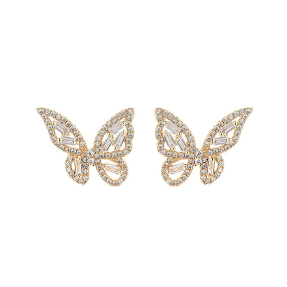 14K Gold over Sterling Silver Mult-Cut Swarvoski Crystal Butterfly Earrings