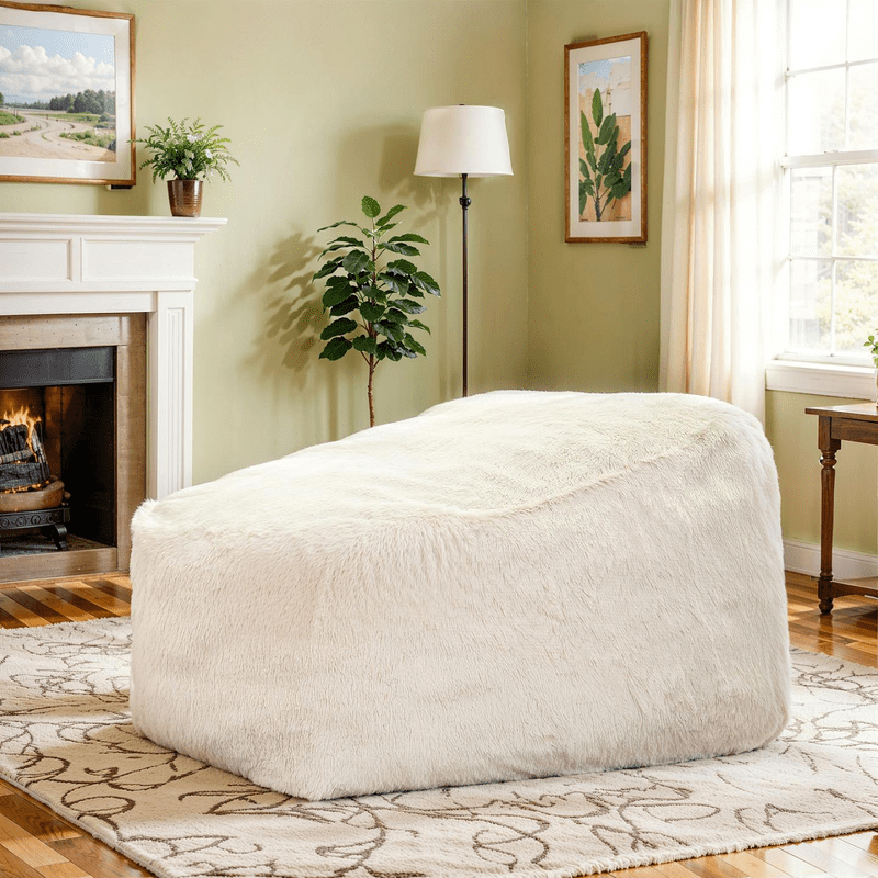 Baxluxe Velvet Bean Bag Chair for Adults, Fluffy 4 Feet Sofa Chair with Memory Foam Filled, Cozy Soft Lazy Lounger Recliner Chair, Accent Beanbag Chair for Reading, Living Room, Bedroom, Beige
