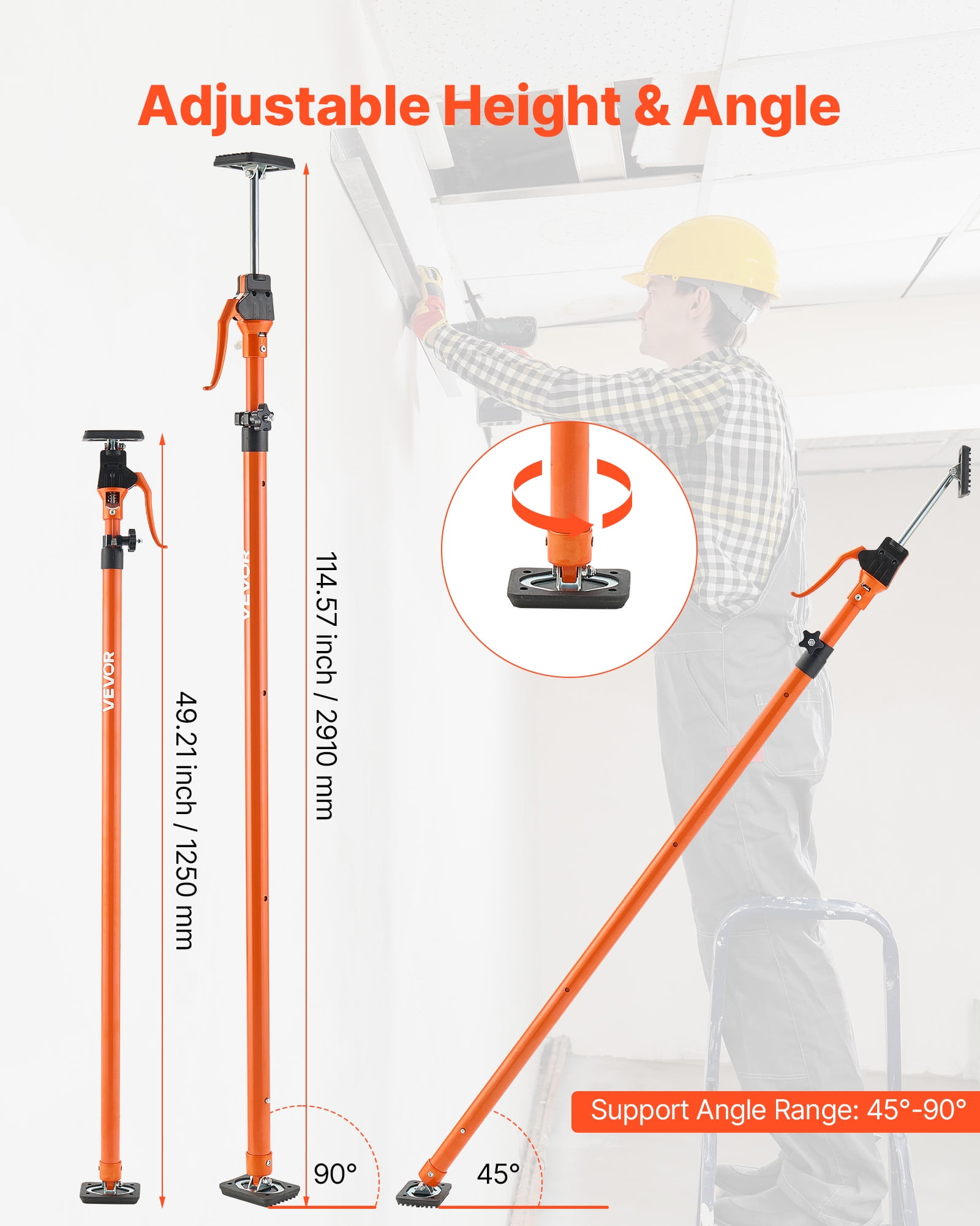 VEVOR Cabinet Jack Support Pole, 4-Pack, 49.2-114.6 Inch Steel Telescopic Quick Support Rod, Adjustable 3rd Hand System up to 198 lbs Capacity for Installing Cabinets, Lifting Drywall, Cargo Bars