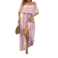 thumbnail image 3 of Vestido Informal de Lunares con Hombros Descubiertos para Mujer, con Volantes, Corsé, Borlas y Cintura Alta, con Abertura y Abertura, Color Liso Rosa Oscuro L, 3 of 8