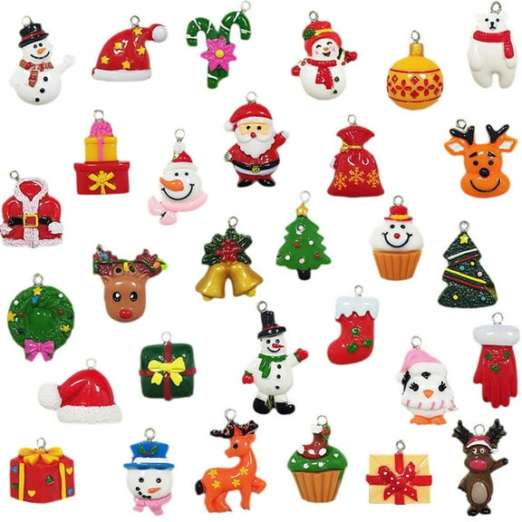 30pcs Mini Christmas Ornaments for Tree Decorations, Mini Christmas Tree Hanging Ornaments, Acrylic Small Xmas Ornament Xmas Miniatures Figurines for Holiday Hanging Decor
