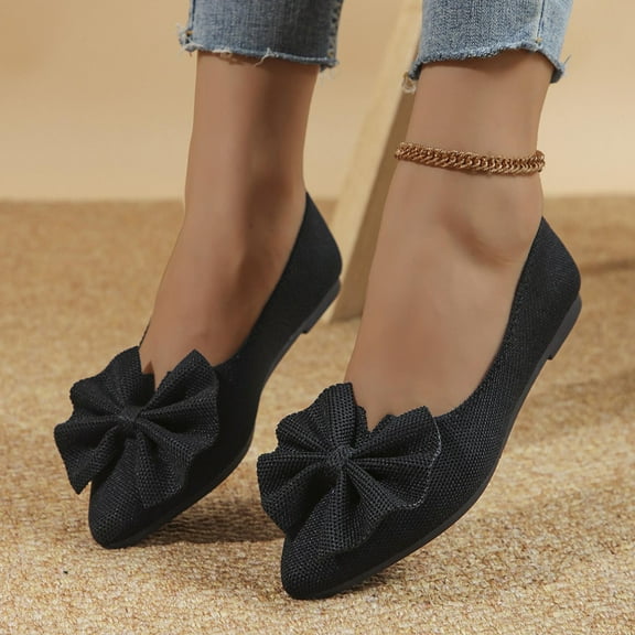 Wowcloth Women's Fashion Casual Shoes – Breathable Pointed Toe Flat Wedge Slip-On with Solid Color Bow for Spring-Wear