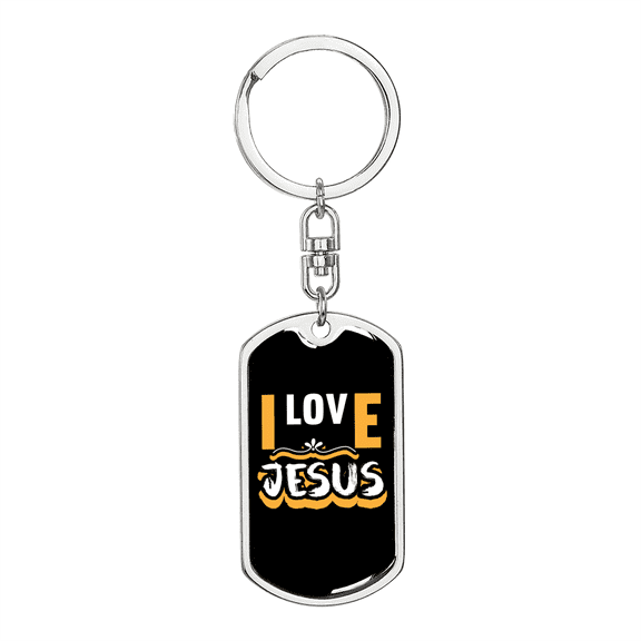 Jesus I Love Stainless Steel or 18k Gold Premium Swivel Dog Tag Keychain