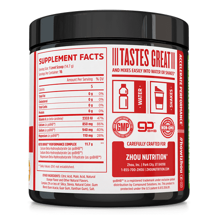 Zhou Keto Drive Exogenous Ketone Performance Complex | BHB Salts | Formulated for Ketosis, Energy and Focus | Orange Mango | 16 Servings, 8.29 oz