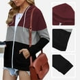 thumbnail image 3 of SWQZVT Womens Full Zip Up Hoodie Long Sleeve Hooded Sweatshirts Color Block Casual Fashion Pockets Fall Winter Jacket Winered Tops Size XL, 3 of 7