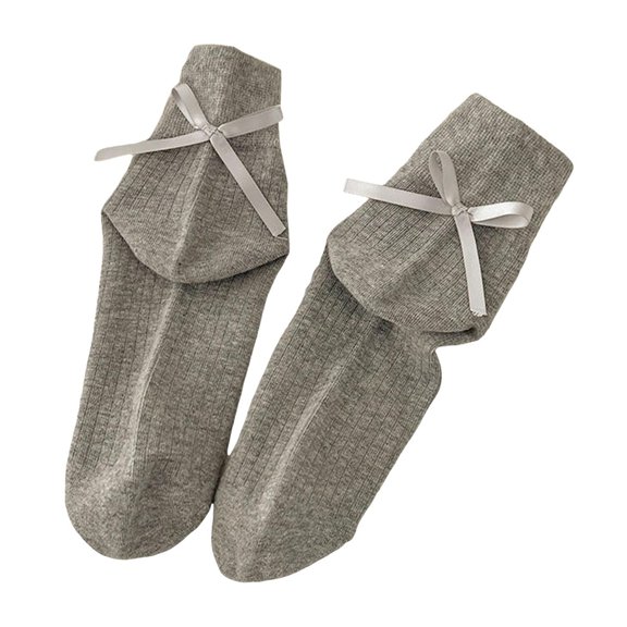 HNMKIU Elegant Women's Bow Crew Socks Style Dress Casual Soft Breathable Everyday Ankle Socks for Girls Grey,One Size