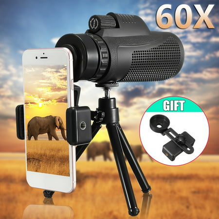 66M/8000M 40X60 Portable Outdoor HD Hiking Travel Monocular Telescope Telephoto Camera Lens + Mobile Phone Holder + Tripod for iPhone Samsung Smart