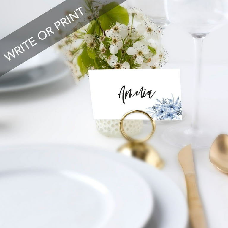 Koyal Wholesale Dusty Blue Florals Place Cards for Wedding Party