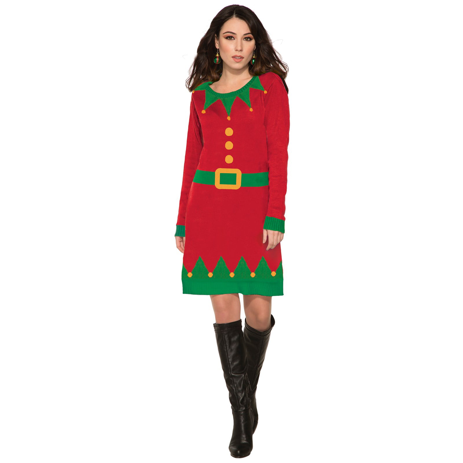 Women Elf Candy Sticks Long Tunic Ladies Jumper Sweatshirt Christmas Mini Dress
