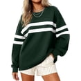 thumbnail image 2 of Women Varsity‑Style Striped Sweatshirt Oversized Long Sleeve Pullover Crew Neck Casual Fashion Tops, 2 of 5