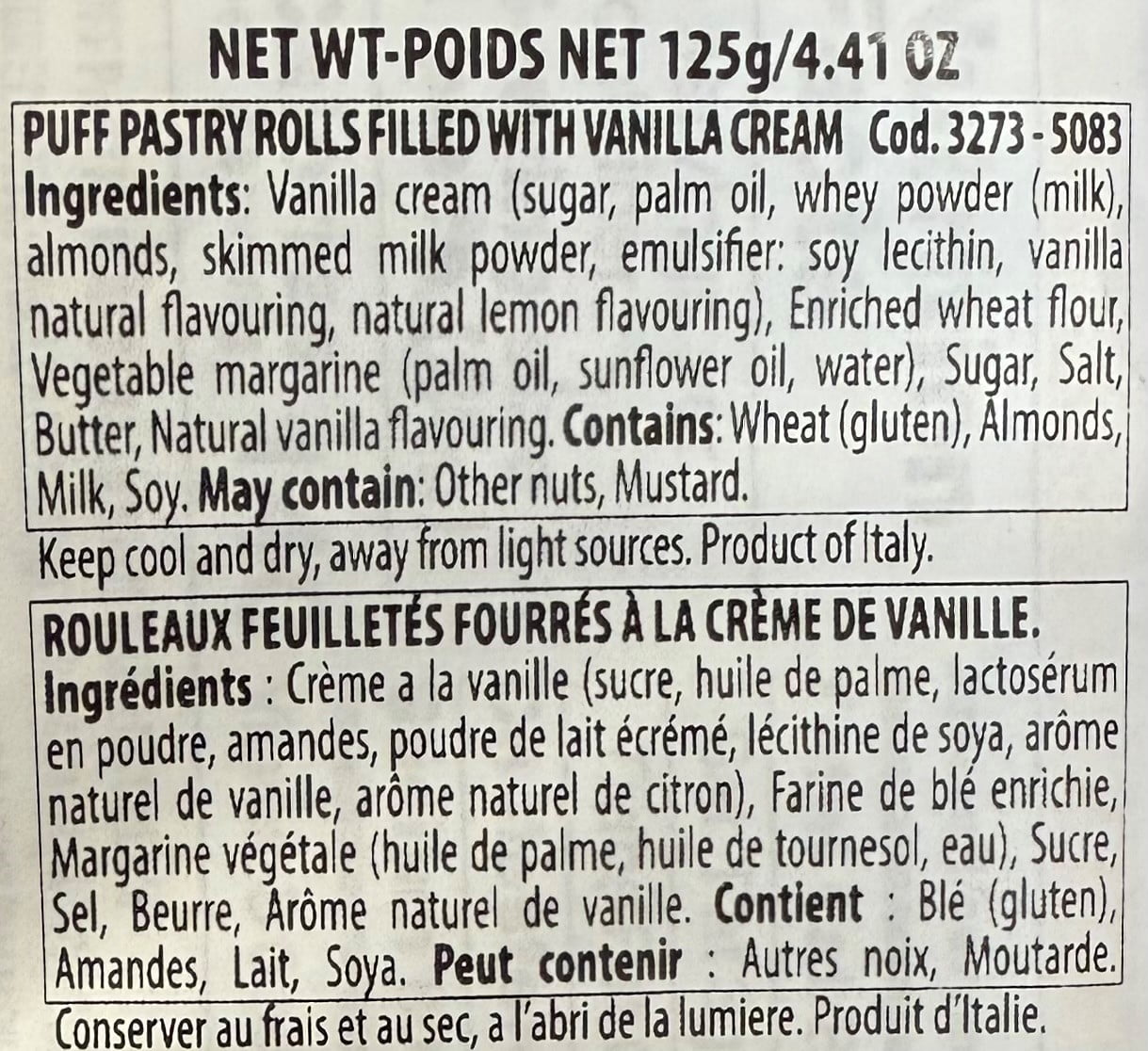 Vicenzi Baked Flaky Puff Pastry Rolls Filled with Pastry Cream 125G