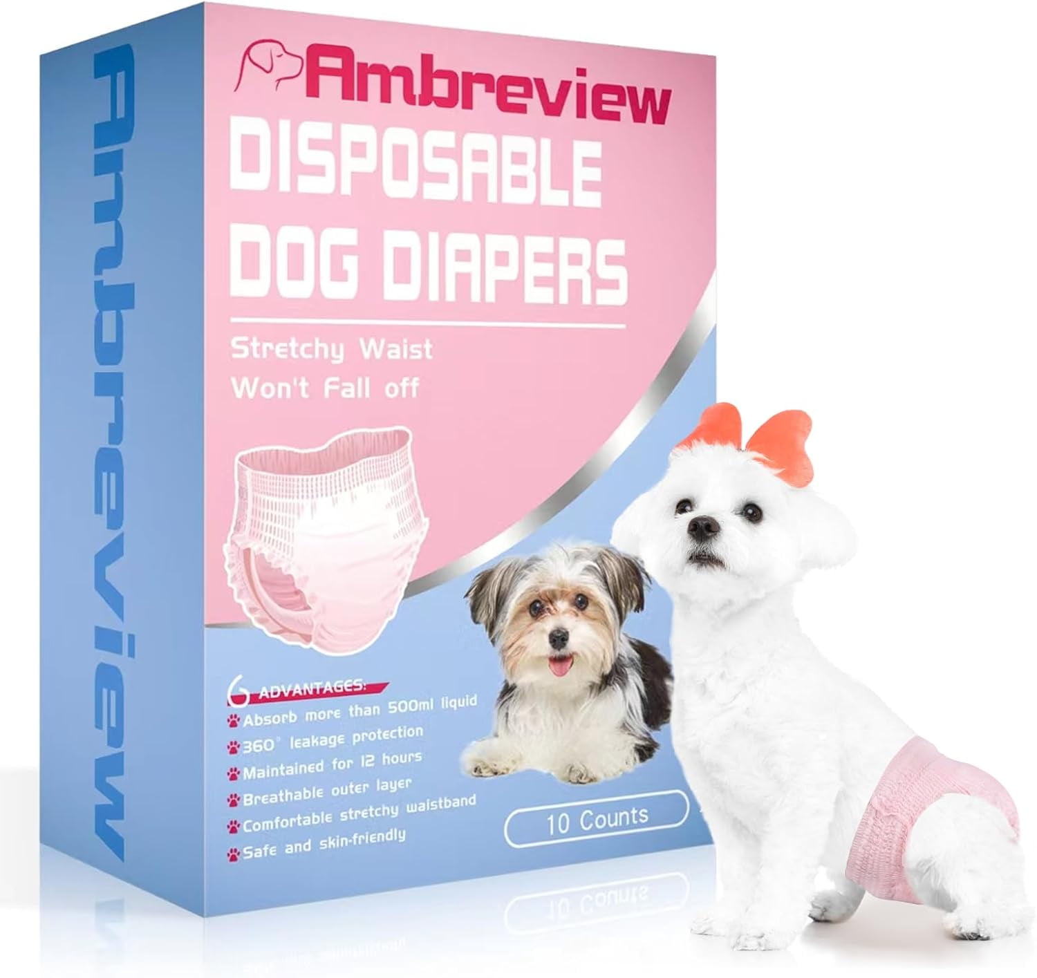 Disposable Dog Diapers Female, Just Pull It Up, Doggie Diapers for Female Dogs, Strong Absorbency | Leak Proof, for Dogs in Heat | Elderly | Disabled, S 10 PCS