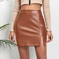 thumbnail image 2 of 2023 Fashion Split Pu Leather Zipper Skirt High Waist A-Line Solid Color Slim Skirt Women Club Basic Leisure Dailywear, 2 of 4