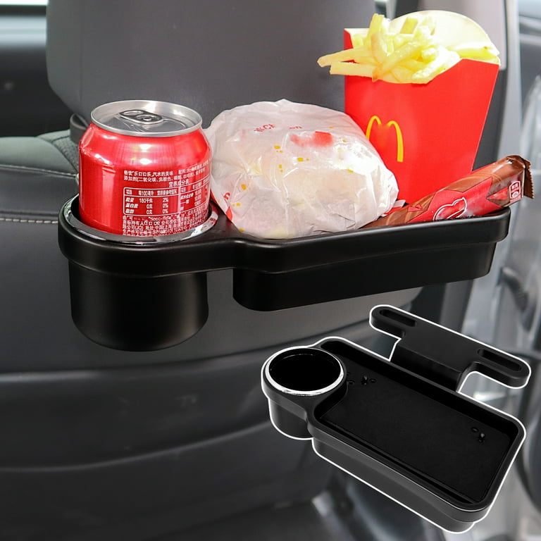 Car Headrest Seat Back Organizers Cup Holders Drink Bottles Food Tray Black  1Pck