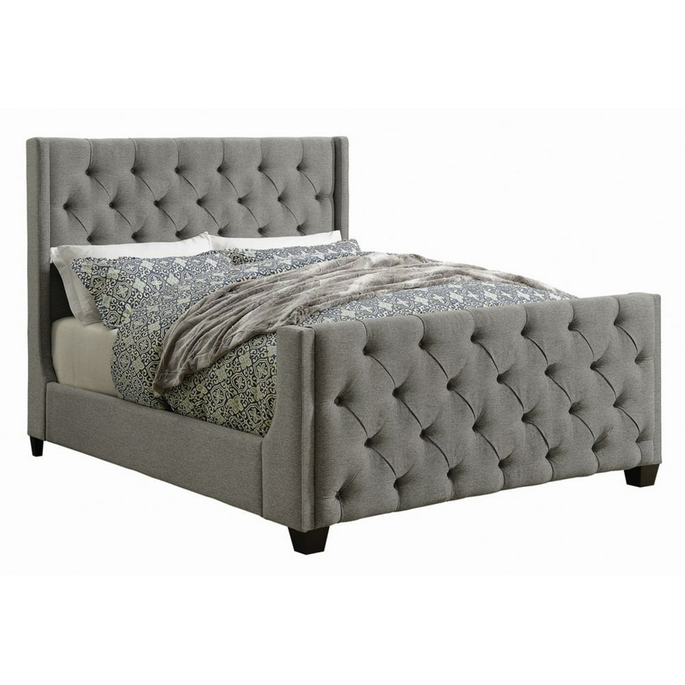 Eastern King Bed with Button Tufted Headboard and Footboard, Gray