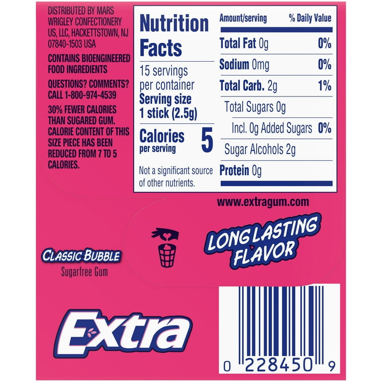 Extra Classic Bubble Gum Sugar Free Back to School Chewing Gum- 3 Pack