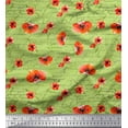 thumbnail image 1 of Soimoi Green Satin Silk Fabric Text & Poppy Floral Print Fabric by the Yard 42 Inch Wide, 1 of 1