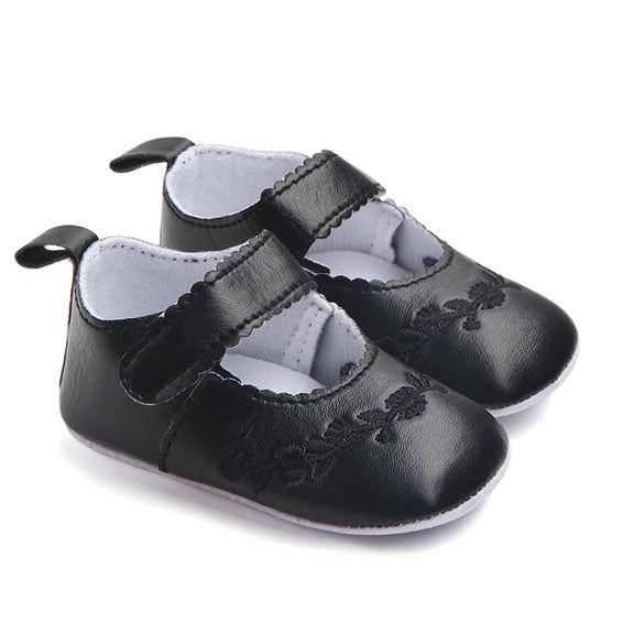 CUZIBR Toddler Baby Infant Sneakers Hook And Loop Solid Color Soft Leather Spring Walking Shoes Floor Sports Flat Soles Non-Slip Lightweight Comfortable Casual Footwear Dailywear,Black,3-6 Months