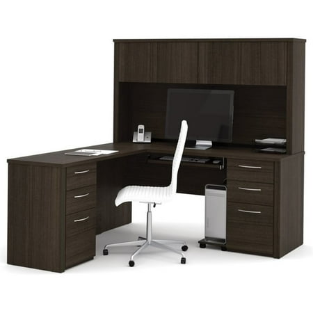 Pemberly Row 66 L Shaped Computer Desk With Hutch In Dark