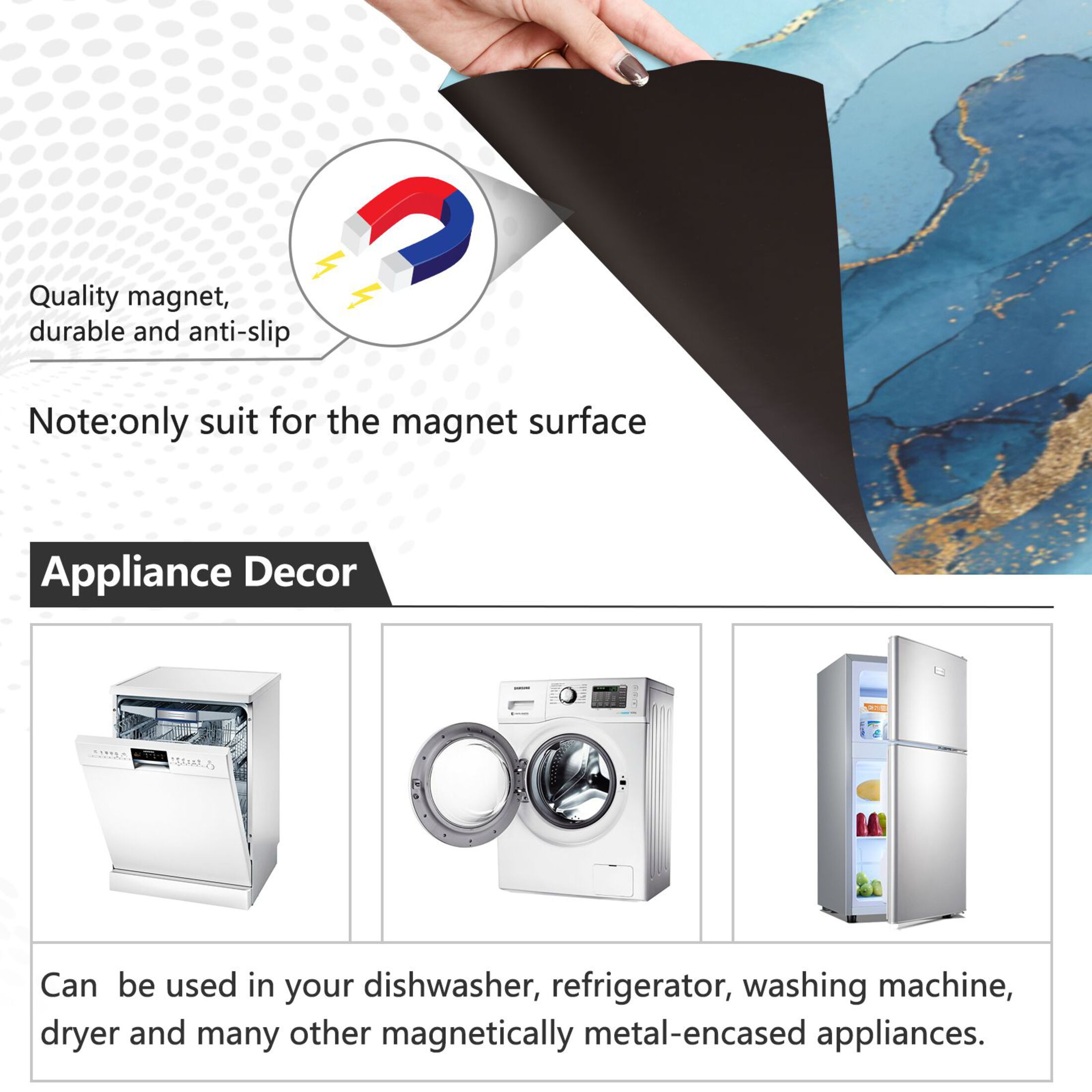 Dishwasher Magnetic Refrigerator Magnet Cover Sticker Home Decorative 23"x26" Light Blue Gold Marble Pattern