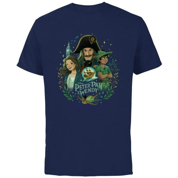 Disney Peter Pan & Wendy Illustrated Characters Disney - Short Sleeve Cotton T-Shirt for Adults - Customized-Navy