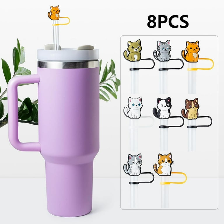 8Pcs Straw Covers Cap For Tumblers, Cute Cartoon Straw Topper
