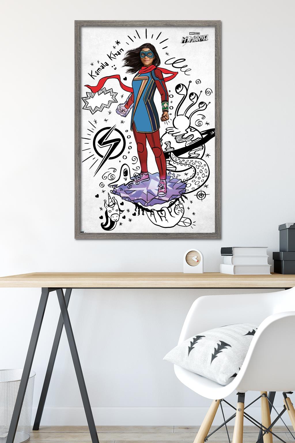 Marvel Ms. Marvel - Doodles Wall Poster, 22.375" x 34" Framed