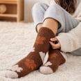 thumbnail image 5 of Thanksgiving Coral Fleece Crew Socks Mid Calf Plush Cozy Socks With Heart And Mushroom Pattern Soft Fuzzy House Socks For Women Girls Winter Warm Fluffy Slipper Socks Cute Fall Holiday Gift, 5 of 5