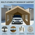thumbnail image 3 of Carport Canopy, 10x20 Heavy Duty Portable Garage Tent with Roll-up Doors and All-Season Tarp, Car Canopy for Truck, Car, Boat, Khaki, 3 of 5