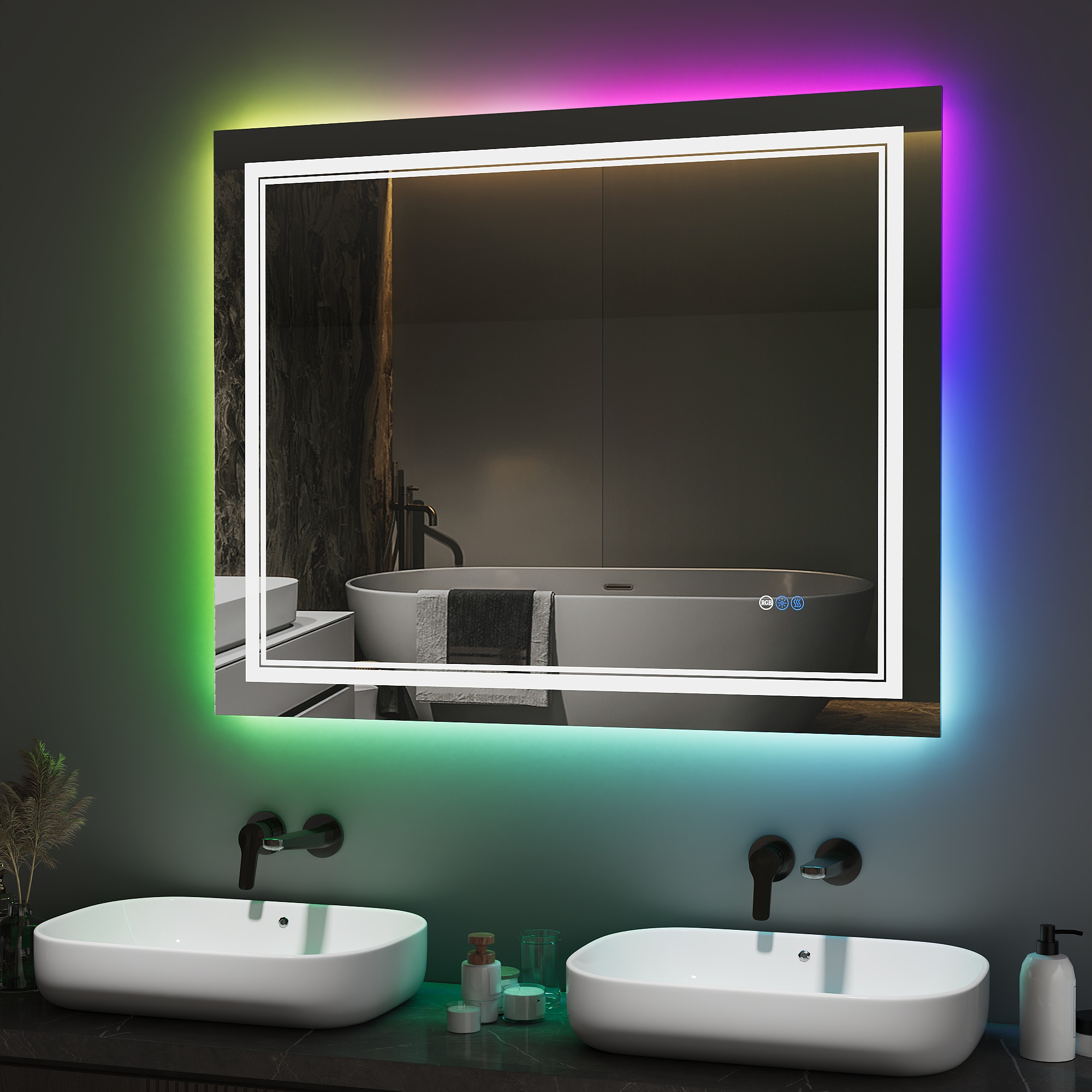 Deervalley 40"X 32" RGB LED Bathroom Mirror, Front Light And RGB Backlit Lighted Vanity Mirror