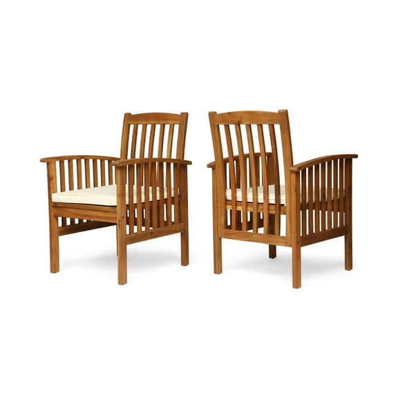 GDF Studio Keegan Outdoor Acacia Wood Dining Chairs with Cushion, Set of 2, Brown and Cream