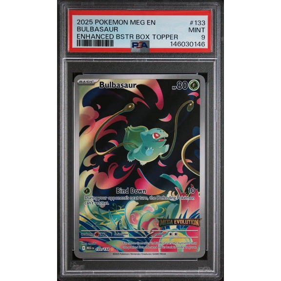 Graded 2025 Pokemon Meg EN-Mega Evolution Enhanced Bstr Box Topper Bulbasaur PSA 9 #133