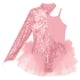 thumbnail image 5 of Traje de leotardo con falda de tul y plumas de lentejuelas brillantes para niñas, traje de manga larga con cuello simulado, traje de actuación de baile, 5 of 5