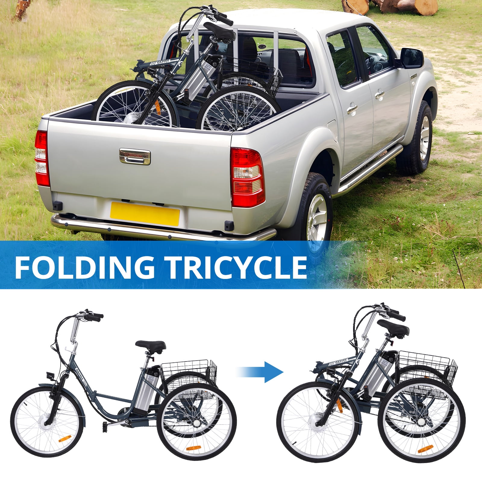 2025 New Electric Trike, Ebike Trike with Basket, Folding Tricycle, 250W Brushless Motor, LCD Display, 36V Removable Battery, 3 Wheel Electric Bicycle for Men Women Senior, Adults Tricycle