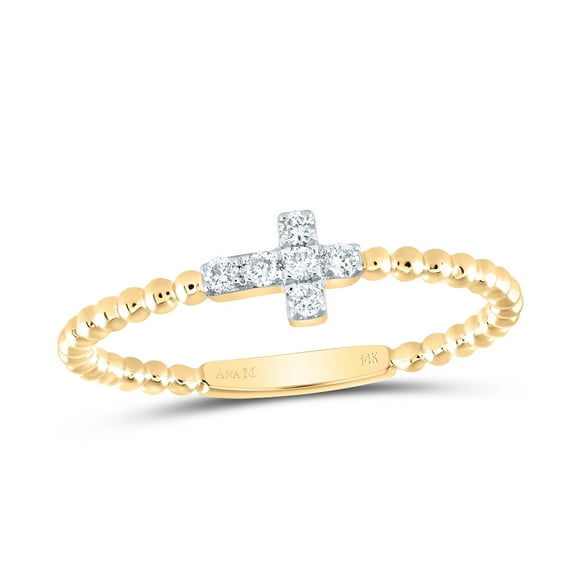 14k Yellow Gold 1/10 Ctw Natural Diamond Side Cross Band, Christmas Gift, Anniversary Ring
