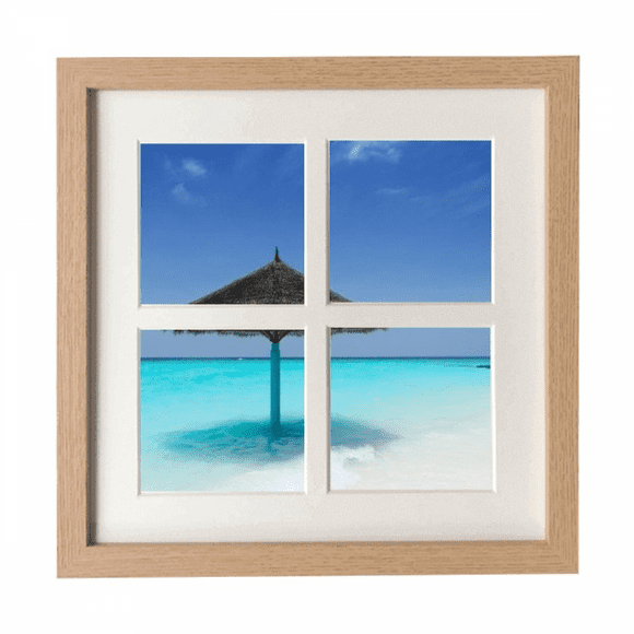 Ocean Beach Green Tree Art Deco Fashion Frame Wall Tabletop Display 4 Openings Picture