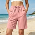 thumbnail image 2 of QATAINLAV Ladies Bermuda Shorts High Waisted Knee Length Sweat Shorts Casual Drawstring Athletic Long Shorts with Pockets Pink S, 2 of 8