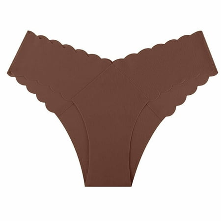 Scyoekwg Womens Thongs Thong Ladies Panties High Waisted Solid Color Fashion Hipster Panties Bikini Underwear Breathable Underpants(Coffee L)