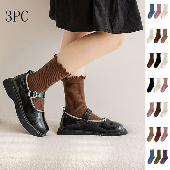Lovzfmll Girls Socks 3-Pair Pack Ruffle Stacked Slouch Socks Mid-Calf Crew Socks Cotton Soft Socks for Toddler Kids Winter