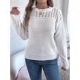 thumbnail image 3 of Womens Crochet Hollow Out Sweater Top Long Sleeve Crew Neck Knit Pullover Fall Casual Winter Shirt White L, 3 of 7