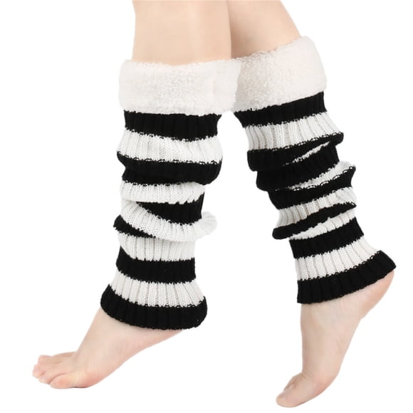 Chauffe-jambes pour Femmes d'Hiver, Chaussette Tricotée Rayée, Poilue, Chaude, Chaussettes Empilées pour les Jambes, Noël, Chauffe-Jambes pour les Pieds