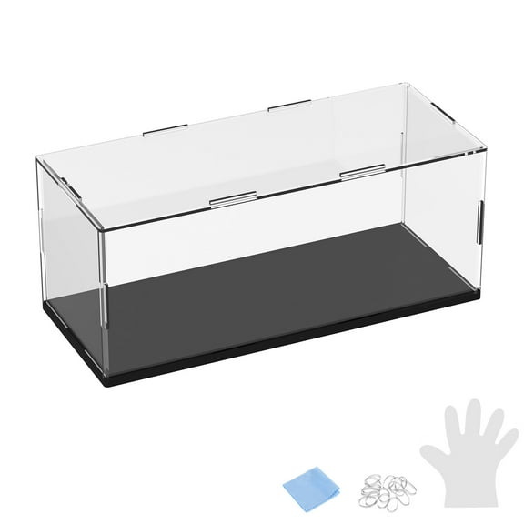 1-Pack Acrylic Display Case, 9.8x3.9x3.9 Inch/25x10x10cm Acrylic Clear Display Case Box with Black Wooden Base [Black, Clear]