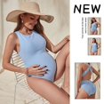 thumbnail image 2 of Maternity Swimsuits One-Piece Crew Neck Pregnancy Swimwear Halter Maternity Bikini Cross Back Swimsuit, 2 of 6