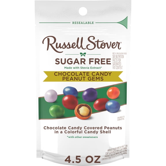 RUSSELL STOVER Sugar Free Chocolate Candy Peanut Gems, 4.5 oz. bag
