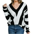 thumbnail image 2 of Women's Plus Size Sweater Plaid Knit Pullover Long Sleeve Loose Patchwork Jumper Fall Ladies V Neck Tops (L, Black), 2 of 6