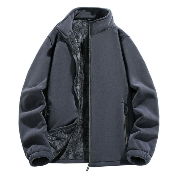 WRKEKC Mens Jackets Lightweight Casual Solid Color Stand Collar Zipper Pocket Fleece Jacket Long Sleeve Hoodless Outerwear